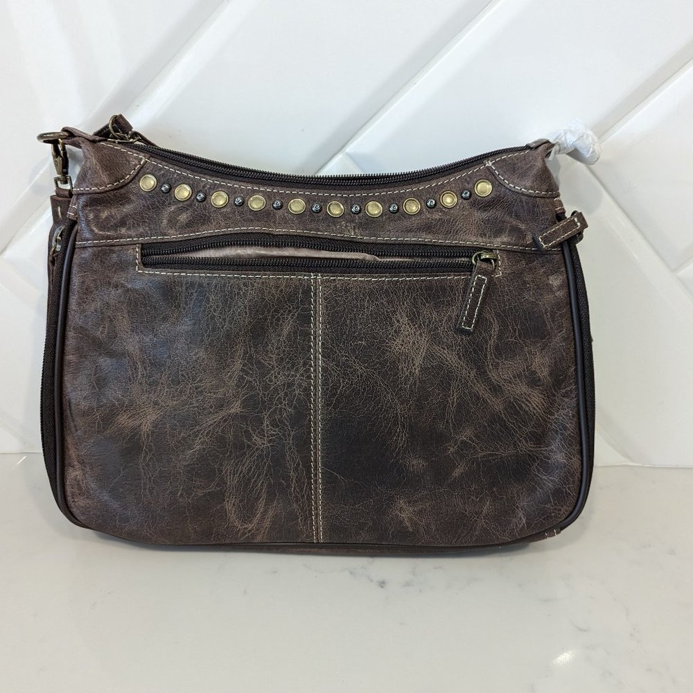 “Gun Tote’n Mamas” Distressed Brown Leather RFID Hobo Conceal Carry Purse - Neve